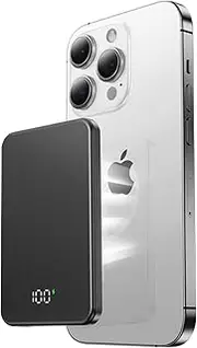 DOKYW Wireless Power Bank 10000mAh,Mag-Safe Battery Pack Powerbank,Fast Charging USB-C Compatible with Mag-Safe for iPhone 16/15/14/13/12,Black