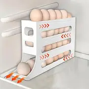 30 Egg Holder for Fridge - Automatic Rolling Egg Organizer, Space-Saving 4 Tiers Egg Dispenser for Refrigerator, Large Capacity Egg Storage Tray for Kitchen and Pantry (1Pack White)