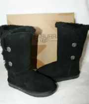 NIB Koolaburra Ugg Kenslei Girl's Tall Button Suede Shearling Boots Black