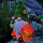 Garden Gnome - Solar Gnome Figurine with Tulips - 9.45 Inch Tall Flower Decor