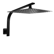 ACA WELS Square 12'' Ultrathin Stainless Steel Rainfall Shower Head Gooseneck Wall Arm Black