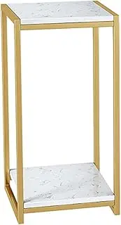 Exquisite Marble Coffee Table, Home Corner Table Living Room Bedroom Balcony Office 2-Tier Metal Flower Stand，High:60/80cm(Size:30 * 30 * 60CM,Color:A)