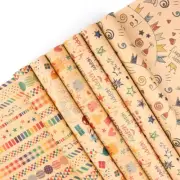 Happy Birthday Wrapping Paper, 6 Sheets Kraft Brown Multi-Pattern, 20X28 Inches