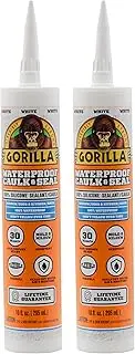Gorilla Waterproof Caulk & Seal 100% Silicone Sealant, White, 10oz Cartridge (Pack of 2)