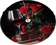 [VPPUR] Red Rose and Wine Romantic Lovers Decor Print Washable Christmastree Skirt Festive Tree Skirt for Thanksgiving Day Xmas Parties