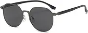 [HMKING] Retro Round Frame Polarized Sunglasses for Mens Womens Retro Mirrored Lens Sun glasses for Driving Fishing, Gun-gray