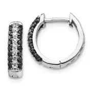 Solid 14k White Gold and BlacK Simulated CZ Hinged Hoop Earrings