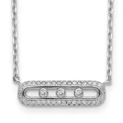 Sterling Silver Rhodium-Plated Cz Bar W/ 2In Ext. Necklace
