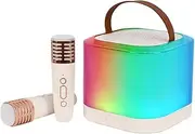 Oimzzr Karaoke Wirel Microphone and Speaker Set with 2 Microphone Rechargeable Color Light Handheld Mic Karaoke Speaker s for Birthday Party Desktop Fitn Home KTV Set White