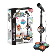 Kids Karaoke Machine with Stand Electronic Stand Up Microphone Music Toy Playset with Lights for Boys Girls Black