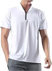 [Finelylove] Workout Shirts for Men Short Sleeve Quarter Zip Pullover Quick Dry Athletic Gym Shirts Casual Golf Shirt
