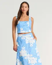 [Jag] Jag Women's Fiore Linen Top In Sky Blue Size 12 12 Blue