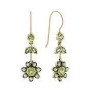 Art Deco Style Lab Created Diamond Peridot Pearl Drop Earrings 14K White Gold FN