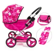BAYER COSY DOLL PRAM - CERISSE WITH STAR PATTERN HOOD