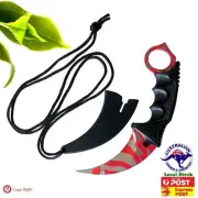 Outdoor KARAMBIT NECK KNIFE Survival Hunting Fixed Blade+Sheath broad red strip