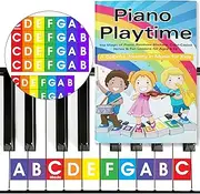 QMG Rainbow Color Piano and Keyboard Sticker and Kids Piano Learning Book Easy to Follow Instructions for Kids, Beginner Piano Book for Children, Easy Piano Sheet Music for Kids