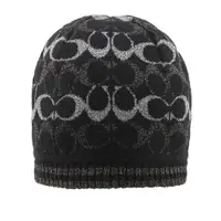 在飛比找ETMall東森購物網優惠-COACH 金屬纖維CC Logo 羊毛毛帽(黑色) CK7