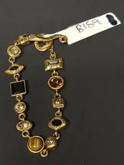 Vintage Patricia Locke Signed Gold Tone Crystal Whimsical Bracelet B159 NWT