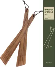 12" Acacia Wood Spatula for Cooking, Small Wood Flipper, Non-Stick Spatula Set,