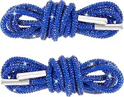 [YALOJE] 2pcs Rhinestone Glitter Shoelace, 47" Crystal Bling Round Hoodie String Ropes, Shiny Replacement Drawstring Cords for Sneakers, Boots, Bags - Dark Blue, Dark Blue, 47"