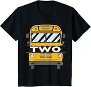 [X.Style] Kids Two (2) Year Old 2nd Birthday School Bus Theme Kids Party ds1113 T-Shirt (S) Black