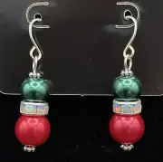 Green & Red Faux Pearl with Crystal Bead Earrings by Neanie-Bot