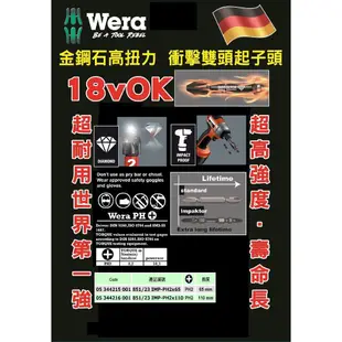 【Wera】德國Wera黑金鋼高扭力衝擊雙頭起子頭2支組(851/23IMP-PH2X110)