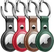 (4 Pack) T Tersely PU Leather Case Cover Holder with Keychain for Apple Airtag, Key Ring,Anti-Scratch Anti-Lost Protective Accessories Case with Keyring for Airtag (Brown+Green+Black+Red)