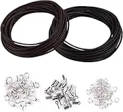 WXJ13 Genuine Leather Cord, 10 Meters 2 mm Wide Black and Coffee Leather Cord and 150 Pieces Jewelry Findings Necklace Cord String for Jewelry Making Bracelets Craft Twine Necklace Bracelet Kit