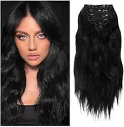 22Inch Clip in Synthetic Hair Extensions 6pcs/set Clip In Hair Extensions Long Wavy Hairstyles Natural Black Heat Resistant Hairpiece for Women