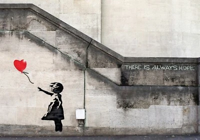 ART PAINTING FRAMED CANVAS PRINT BANKSY URBAN HOPE GIRL BALLOON STREET