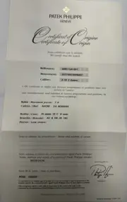 Patek Philippe Authentic Watch Certificate Of Origin Warranty 4891 JA Sculpture