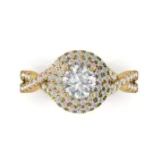 14K Yellow Gold Halo Promise Ring, 1.3125 ct Round Cut Simulated Diamond
