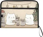 YMXFXP Expandable Filing Folder Cats White Coffee Cute, 13-Pocket Funny Cute Design with Sticky Labels, A4 Letter Size Document Organizer for Office, School, Boys, Girls