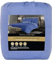 Royal Comfort Reversible Comforter Set Bamboo Cooling, 1 x Comforter 2 x Standard Pillowcases 2 x European Pillowcases 1 x Cushion 1 x Breakfast Pillow (7 Pcs, King, Royal Blue)