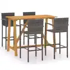5pcs Outdoor Bar Set Garden Patio Dining Wicker Rattan Wood Table Stools Chairs
