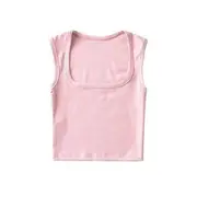 Sleeveless Square-Neck Plain Crop Top Orange - S