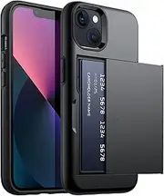 JETech Wallet Case for iPhone 13 6.1-Inch with Card Holder, Dual Layer Shockproof Protective Phone Cover, Sliding Hidden Slot (Black)
