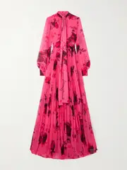 [Erdem] Erdem - Tie-neck Floral-print Voile Gown - Red - UK 12 UK 12 Red