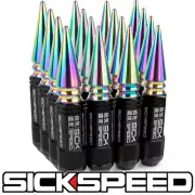SICKSPEED 16PC BLACK / NEO CHROME SPIKED ALUMINUM 108MM 3 PC LUG NUTS 1/2X20 N30