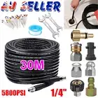 30M High Pressure Washer Hose Pipe Sewer Jetter Drain Cleaning Cleaner Kit 1/4".