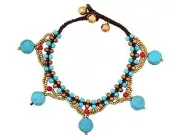 Bohemian Vintage Created Turquoise Anklet, Boho Summer Beach Ankle Blue