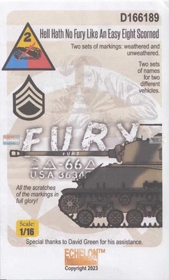 1/16 Echelon Decals #166189 M4A3E8 Sherman Fury