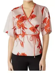 Ted Baker Womens Fantasia Wrap Top Peach Floral Half Sleeve Trimmed 3 / US M New