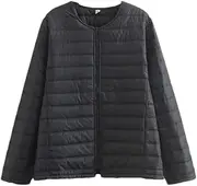 [Generic] Women's Lightweight Cotton Jacket Warm Lined Collarless Zipper Slim Jacket