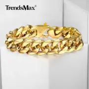 15mm 10" Gold Plated 316L Stainless Steel Cuban Link Chain Bracelet Men Women