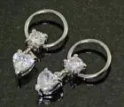 Pair 16g 3/8" Heart Prong Set CZ Dangles Captive Ring Earring Nipple Rings