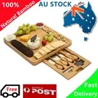 Cheese Board & Cutlery Set Natural Bamboo with Slide -Out Drawer and Knife Tray