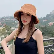 [Ling88] Washed Denim Bucket Hat Hip Hop Hole Fisherman Hats Summer Women Wide Brim Foldable Anti-Uv Beach Travel Cap Panama Floppy Caps,Sun Hat Big Brim Hat-1
