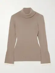[Varley] Varley - Ravena Ribbed-knit Turtleneck Top - Mushroom - medium medium Neutrals